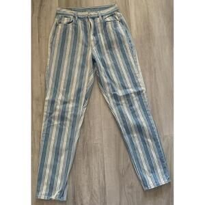 Y2K Excellent American Eagle stripe mom jeans size 0 reg blue white stripe